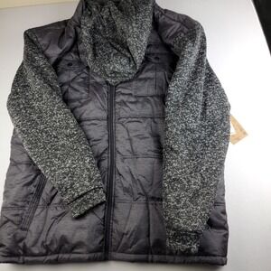 Brooklyn Laundry Mens 5XL Puffer Jacket Gray Mixed Media Knit Sleeve Hooded Coat